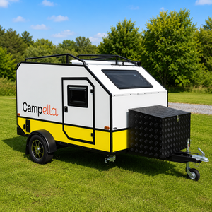 Mini Caravana Campella para 2 Personas, Remolque de Viaje de Aluminio Amarillo, RV Ligero y Moderno para Acampar con Caja de Almacenamiento - Product Image 1