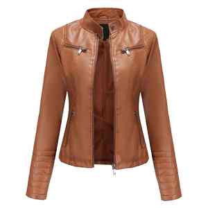 Manteau en cuir pour femme de qualité supérieure à manches longues avec fermeture éclair Veste en cuir surdimensionnée pour femme - Product Image 1