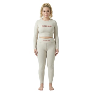 Ensemble deux pièces personnalisé en coton côtelé, tenue décontractée pour femme, ensemble legging à manches longues, collection Lounge 2026 - Product Image 3