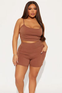 Pantalones cortos de entrenamiento marrón para mujer, pantalones cortos atléticos elásticos de cintura alta para entrenamiento de gimnasia, estilo informal y rutinas de Fitness - Product Image 5