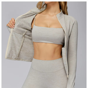 Chaqueta de Yoga Deportiva para Mujer de Alta Calidad al por Mayor, Chaqueta de Yoga de Manga Larga con Cremallera y Logotipo Personalizado - Product Image 1