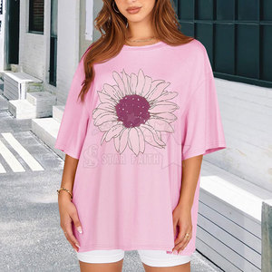 Camiseta informal de gran tamaño para mujer, mezcla de algodón con estampado de logotipo personalizado, corte holgado, transpirable, lona ligera, moda cómoda - Product Image 2