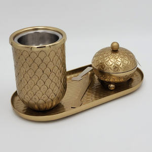 Brûleur d'encens en métal avec design gravé à la main, ensemble avec un couvercle en acier inoxydable et un plateau martelé pour la méditation à domicile, l'aromathérapie - Product Image 2