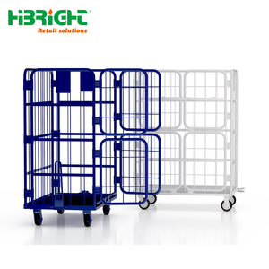 Steel Mesh Storage Cart with Four Wheels Stackable White Industrial <b>Trolley</b> for Warehouse and Factory - Product Image 3