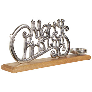 Silver Merry Christmas Metal Letters with <b>Tealight</b> on Wood Base For Home Christmas Decoration & Gifting - Product Image 6