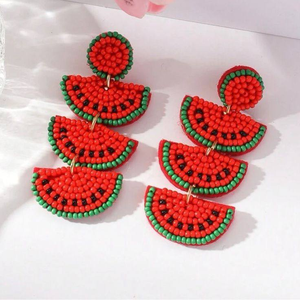 Fait à la main à la mode nouveau style pastèque perlée balancent goutte bijoux d'oreille couleur fruits conception boucles d'oreilles par glowin fashion - Product Image 3