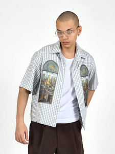 VARLDENS hommes décontracté 100% Polyester Anti-rides respirant tissu tissé graphique déclaration Streetwear vitrail automne - Product Image 2