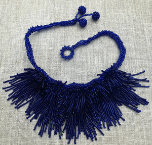 Retro Inspired Fringe <b>Statement</b> <b>Necklace</b> a Dramatic Choker in or Gold Handcrafted in Eco-Friendly Glass Tube and Seed Beads - Product Image 2