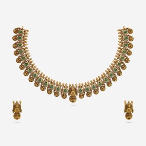 Antique Short Zinc Alloy <b>Necklace</b> with <b>Ruby</b>-Zircon Stones Elegant and Timeless for Wedding Occasions - Product Image 1