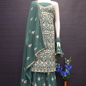 Premium Eid Gharara Collection Élégant Plazzo Heavy Fox Georgette Dupatta Magnifiquement Brodé Séquence pour Indien Pakistanais - Product Image 1