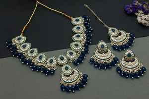 Conjunto de joyas chapadas en oro Kundan tradicional indio y conjunto de collar de cobre para mujeres y niñas accesorios indios joyería Mujer - Product Image 3