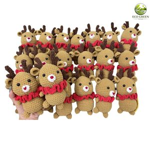 Figurine de renne en peluche tricotée à la main, poupée de Noël rembourrée, décoration de Noël douce et naturelle pour le salon, cadeau décoratif - Product Image 6