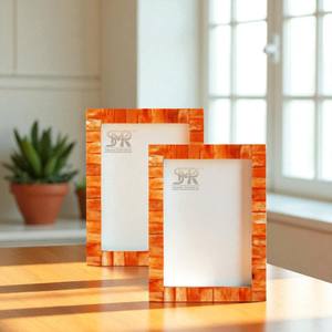 Handcrafted Orange Bone and Resin Inlay Customizable Vibrant Decorative <b>Photo</b> <b>Frame</b> Collection for Living Room Bedroom Office - Product Image 1