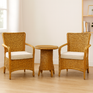 Ensemble de meubles scandinaves extensibles faits à la main en rotin naturel durable et écologique pour l'intérieur/l'extérieur du salon pour la maison - Product Image 3