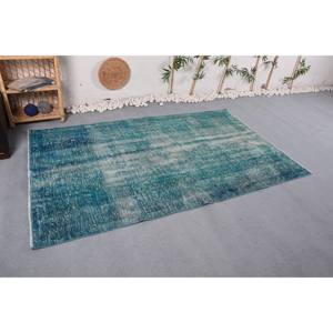 พรมขนสัตว์สีฟ้าที่ทันสมัยขนาด4.6x7.6ฟุตทำด้วยมือมีความสูงเป็นกองทำด้วยมือลายสี่เหลี่ยมปะต่อแบบนามธรรมสำหรับห้องนอนน้ำยาง - Product Image 3