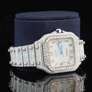 Montre de luxe en acier inoxydable bicolore avec cadran arabe et diamants de laboratoire ronds couleur D, style Business Bust Down, pour mouvement automatique suisse - Product Image 2