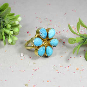 Vente en gros de bague 8x5mm en forme de poire fleur turquoise en argent sterling 925 Nettoyeurs de bijoux élégants et polonais - Product Image 3