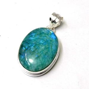 Pendentif ovale en pierre de lune verte en argent sterling 925 bijoux en pierres précieuses faits à la main beau collier Boho - Product Image 4