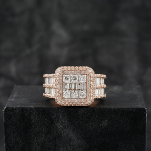 Anillo de Boda Unisex de Plata de Ley 925 con Engaste de Bisel Chapado en Oro Rosa de 14k y Moissanita VVS con Corte Esmeralda Personalizado - Product Image 3