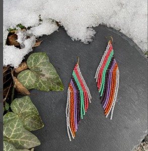Pendientes de Cuentas Brillantes y Coloridos de Primera Calidad, Pendientes con Flecos Geométricos, Pendientes Largos de Cuentas - Product Image 1