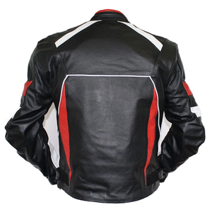 Veste de moto en cuir de vachette véritable noir de course sur route avec panneaux bleus Protections CE veste de moto pour hommes - Product Image 6