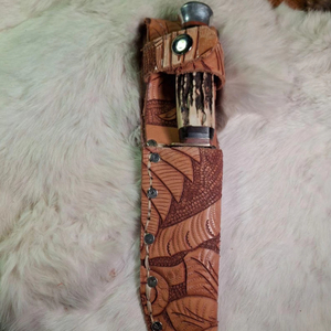 Couverture de gaine en cuir pliable d'outil de carbone portatif pour les couteaux de poche droits Camping en plein air et outils de chasse - Product Image 1