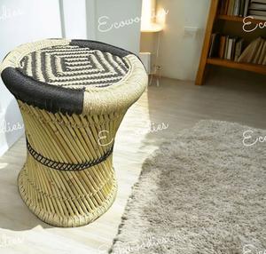 Best Price Natural Bamboo Wicker Sarkanda Ottoman <b>Stool</b> Modern Reed Footrest Console with Bone Inlay <b>for</b> <b>Bedroom</b> Apartment Use - Product Image 1