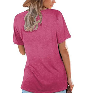 Women's Casual Pink T-Shirt Square Neck Short Sleeve Solid Color Embroidery Print Design Made Polyester Canvas Material - Product Image 3