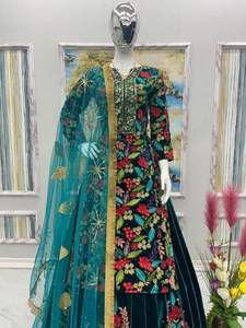 ชุดเซต Lehenga และ Dupatta,งานปักผ้ากำมะหยี่วิสคอสบริสุทธิ์หนักดีไซเนอร์สำหรับงานแต่งงาน - Product Image 5