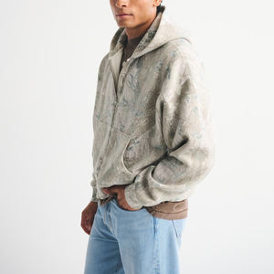 Sweat à capuche entièrement zippé en coton épais 340 g/m² avec logo personnalisé, coupe oversize, épaules tombantes, respirant, hiver, court, 2 pièces - Product Image 5