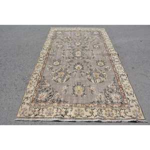 Alfombra turca Vintage Beige clásica, diseño de retazos de 5,1x9 pies, Material de lana, respaldo de látex, forma Rectangular para sala de estar y dormitorio - Product Image 1