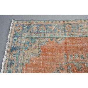 พรมตุรกีโบราณขนาดใหญ่ 5.4x8.5 ฟุต สีส้มน้ำเงินลายจุด - Product Image 4