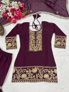 Women's Indian Sequin Embroidered Sharara Gharara <b>Kurti</b> Set Pakistani Designer Ethnic Wear Party 3 Pcs Georgette Fabric - Product Image 4
