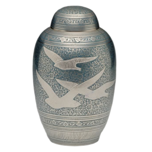 Urnes funéraires en laiton de haute qualité pour adultes avec oiseau en pewter et finition bleue, urnes funéraires en métal pour les cendres humaines - Product Image 1