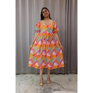Nuevo 2023 verano Chic manga corta cuello cuadrado estampado vestido vestidos mujeres Maxi vestido - Product Image 1