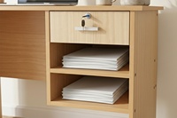 Bureau d'étude moderne et simple Essence avec 1 tiroir, 2 étagères, en panneau de particules MDF 15 mm et 2,5 mm, finition gris hêtre stratifié PU, fabriqué en Malaisie