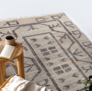 Alfombra de diseñador moderno estilo Kilim para exteriores, yute reciclado tejido a mano, alfombra de yute hecha a mano de lujo, lavable, tamaño personalizado alto - Product Image 1