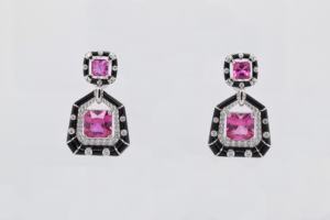 Boucles d'oreilles clous de luxe Art Déco à double rime Rouge Amour - Zircon tendance plaqué rhodium Cadeau pour femme - Product Image 3