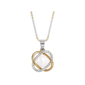 NOVAMART Fine Real Pearl Knot Pendant <b>Necklace</b> <b>Chain</b> 925 Sterling Silver White Gold Rhodium Plated Featuring for Swiss Zirconia - Product Image 1