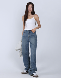 Jeans de Mezclilla de Corte Recto Semi Ancho para Mujer, Suaves y Cómodos, Estilo Coreano para Uso Diario, 2 Colores, Tallas S a L - Product Image 5