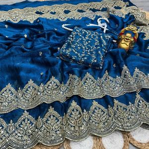 Sari Indio Festivo para Novia, Blusa de Sari para Boda, Listo para Usar, Diseño de Bollywood, Lentejuelas, Chifón Fendy de Alta Calidad - Product Image 4