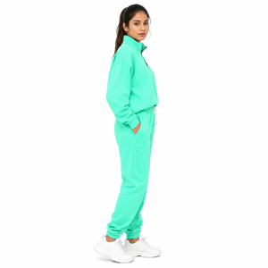 Womens Mint Green Quarter Zip <b>Sweatshirt</b> Jogger Set Custom Logo Breathable Polyester/Cotton 200g <b>Gym</b> Active Sportswear - Product Image 3