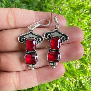 925 argent Designer bijoux avec grenat rouge pierre précieuse nouvel an pierre de naissance mignon crochet boucle d'oreille goutte balancent anneau pour cadeau en gros - Product Image 1