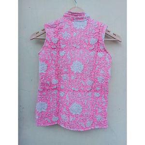 <b>Short</b> <b>Sleeve</b> Reversible Quilted <b>Jacket</b> for Ladies Floral Animal Block Print Custom Logo Bomber Winter Coat XL for Autumn Spring - Product Image 5