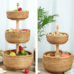 Natural Rattan Fruit <b>Storage</b> Unit Stand Premium Quality Organizing Dried Fruit <b>Shelf</b> 3-tier Stands for Wholesale - Product Image 6