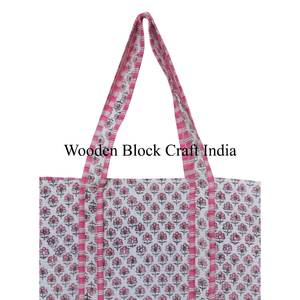 Handmade Cotton <b>Vintage</b> Floral Block Print Quilted <b>Tote</b> <b>Bag</b> Women Eco-Friendly Custom Logo Winter Spring Summer Zipper closure - Product Image 2