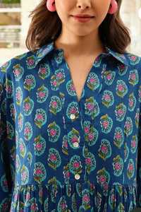 ชุดเดรส100% ปักลายดอกไม้ใส่พอดีตัวสำหรับผู้หญิง, ชุดเดรสผ้าฝ้ายสีฟ้ายาวคลุมเข่าลำลองสำหรับปาร์ตี้ฤดูใบไม้ผลิ/ฤดูร้อน - Product Image 6