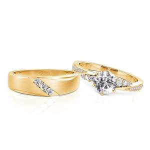 Jeulia Classic Twist Gold Matching Wedding <b>Couple</b> <b>Rings</b> <b>Set</b> - Product Image 1