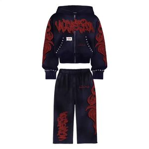 Sudadera con cremallera para hombre, pantalones de chándal con diamantes de imitación personalizados, conjunto de 2 uds, conjuntos de ropa de calle de moda, chándal de talla grande, chándal Unisex transpirable - Product Image 3