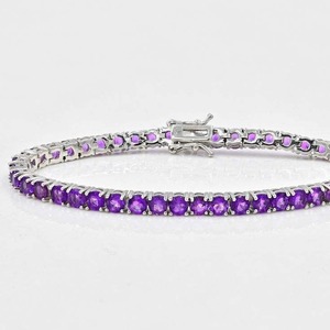 Export Quality Classic 925 Sterling Silver Charm Bracelet Amethyst Luxury Stylish <b>Purple</b> Stone Line Design Unisex <b>Gift</b> Available - Product Image 4